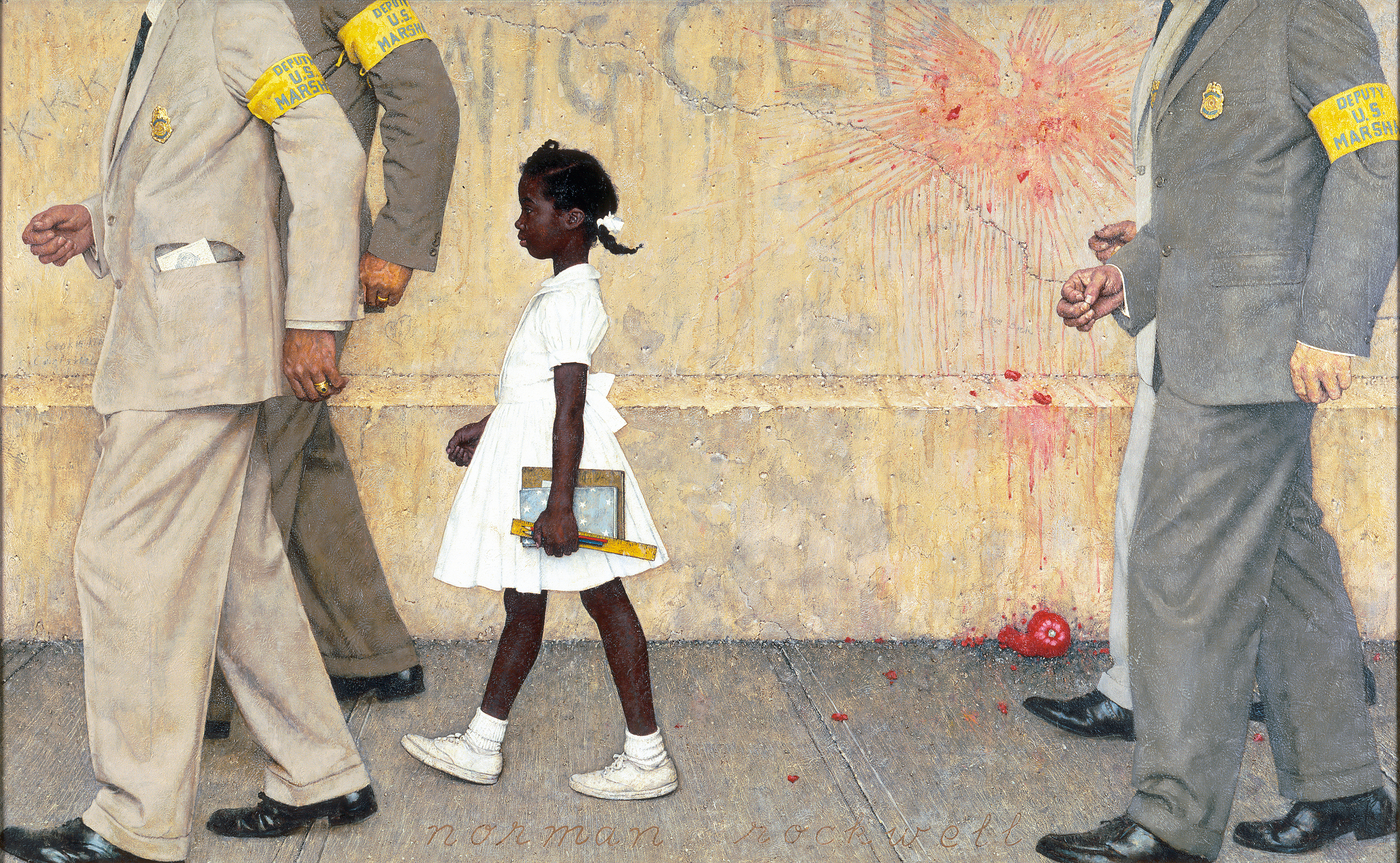 Norman Rockwell (1894-1978), The Problem We All Live With, 1963, oil on canvas, 36 x 58 inches. Norman Rockwell Museum Collections. American Chronicles: The Art of Norman Rockwell has been organized by the Norman Rockwell Museum in Stockbridge, Massachusetts.