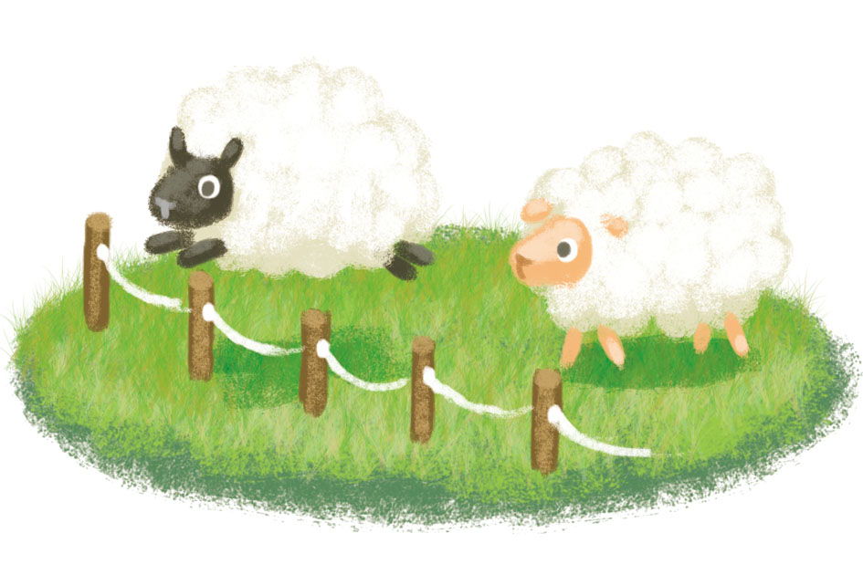 羊が１匹、羊が２匹」油絵 原画 額つき 手描き-